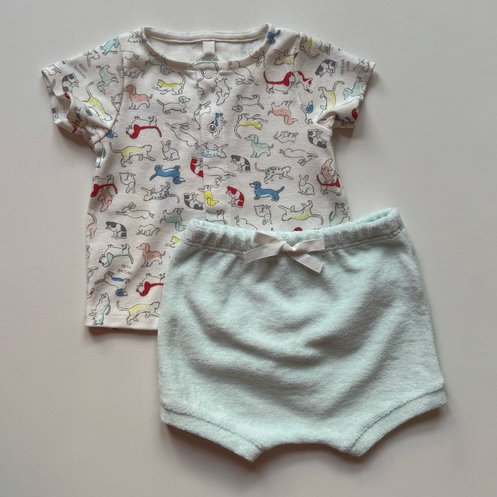 Petit Bateau Unisex Baby Colorful Puppies Organic Cotton Terry Set - Size 6M